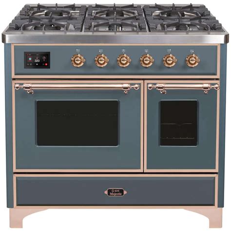 Ilve 40 In Majestic Ii Series Dual Fuel Double Oven Range Griddle