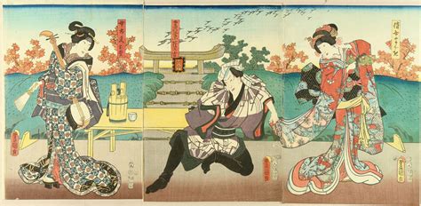 utagawa kunisada a scene of a kabuki performance triptych 1853 hara shobō ukiyo e search