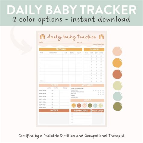 Daily Baby Tracker Printable Newborn Care Log Instant Download