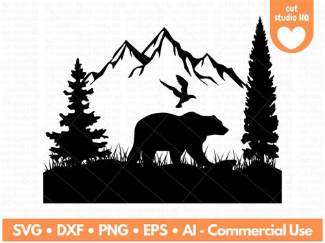 Bear Svg File Bear In The Woods Bear Mountain Svg Mountains Etsy