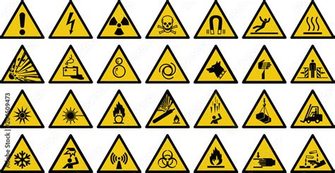 Warning Sign Vector Set Of Triangle Yellow Warning Signs Stock Vector