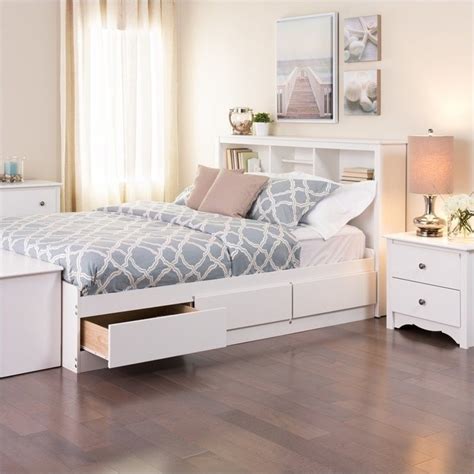 Full size platform bed with storage and bookcase headboard. Prepac Monterey White Double / Full Bookcase Platform ...
