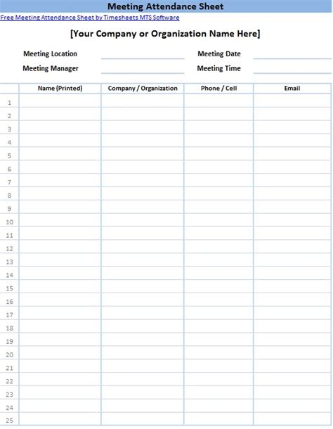 Meeting Attendance Roster Template Pdf Template