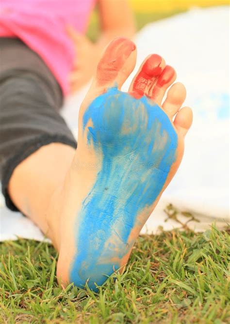 Painted Bare Foot Of A Little Kid Girl Stock Photo Image Of Blue