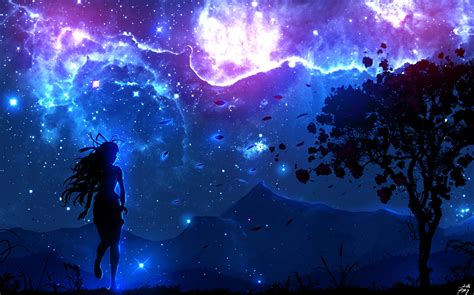 Digital Art Landscape Trees Night Anime Girls Sky Wallpapers Hd Desktop And Mobile