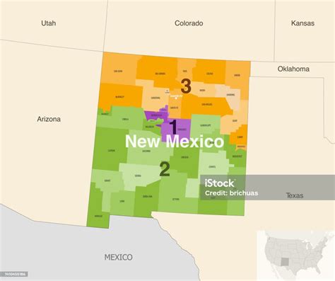 Ilustración De Condados Del Estado De Nuevo México Coloreados Por El