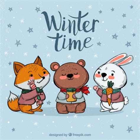 Winter background with cute animals | Free Vector