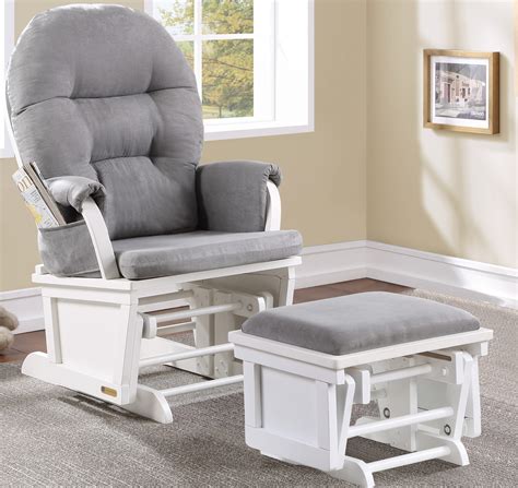 Glider Chair with Nursing ottoman and Retractable foot Rest, White with