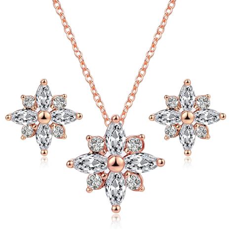 Snowflake Necklace Earring Set Women Wedding Crystal Jewerly Set