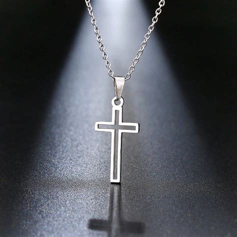 Stainless Steel Christian Cross Pendant Necklace Mens Etsy