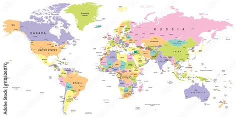 Vetor De Colored World Map Borders Countries And Cities