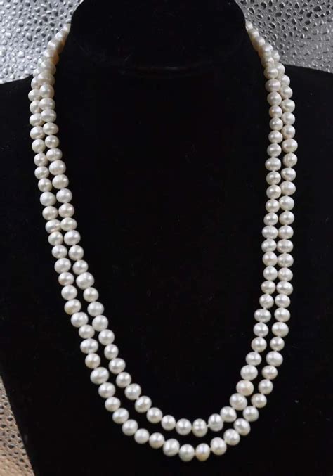 45 Long Natural White Real Freshwater Pearl Necklace Endless In