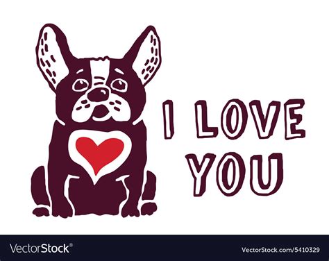 I Love You Cute Dog Red Heart Card Royalty Free Vector Image