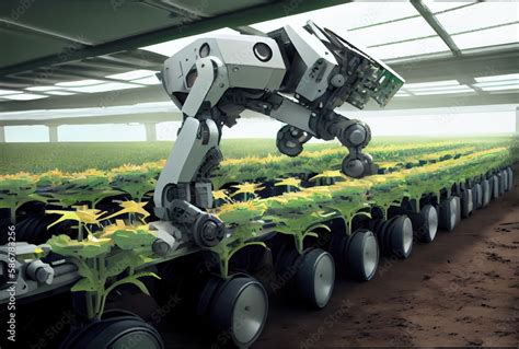 Robot Farming Harvesting Agricultural Products In Greenhouse