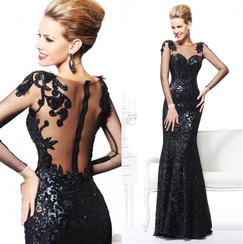 Wholesale Sexy Long Sleeve Black Mermaid Evening Dress For Women Formal Gown With Open Back And