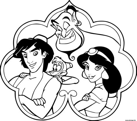 Coloriage Aladdin Jasmine Genie Abu à imprimer  Coloriage, Coloriage