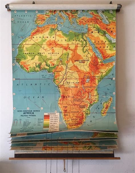 Vintage School Classroom Pull Down World Map 7 Layer Weber Costello