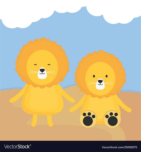 Cute Lions Couple Childish Characters Royalty Free Vector
