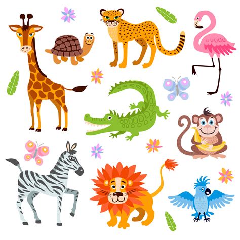 Cute Jungle And Safari Animals Vector Set For Kids Book By Microvector