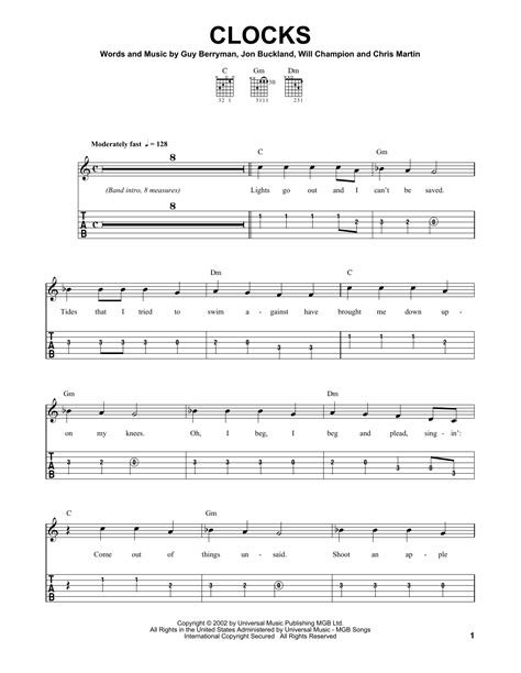 Check spelling or type a new query. Clocks sheet music by Coldplay (Easy Guitar Tab - 158091)