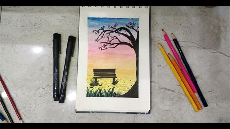 How To Paint With Watercolor Pencils For Beginners Park Bench