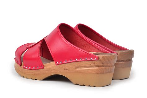 Clog Sandal In Red Leather Troentorp Clogs Bastad