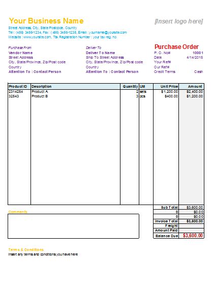 purchase order template  printables