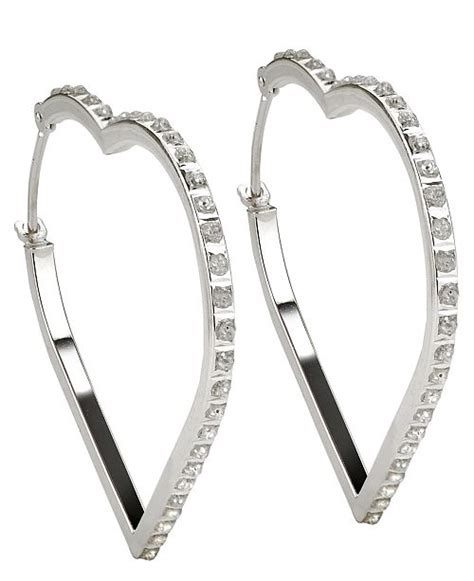 7/8l x 1/4w 14k yellow gold clad sterling silver pierced with omega backs braided hoop earrings with round Macy's 14k White Gold Earrings, Diamond Accent Large Heart Hoop Earrings & Reviews - Earrings ...