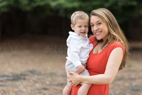 Cute Millennial Mom Holding Toddler Son Stock Image Image Of Little