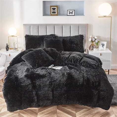 Faux Fur Velvet Fluffy Bedding Duvet Cover Set Down Comforter Quilt