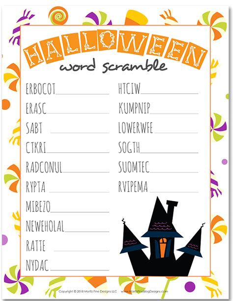 Halloween Word Scramble Printable