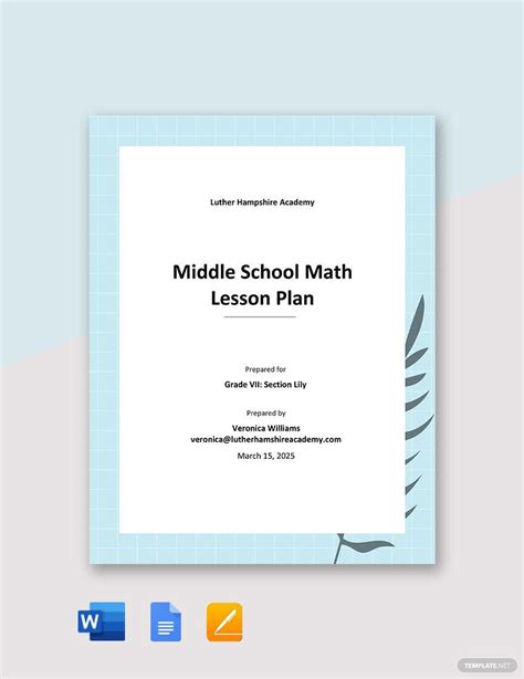 Sample Middle School Math Lesson Plan Template In Pdf Word Pages