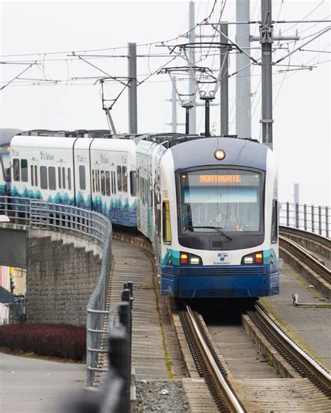 Sound Transit Link Light Rail Train Approaching With Service To