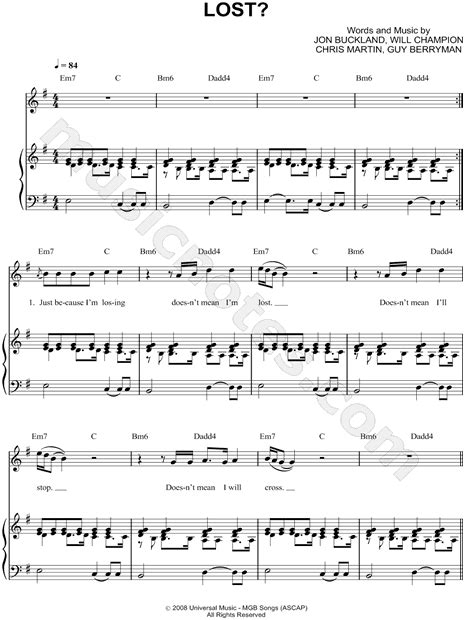 Coldplay Lost Acoustic Sheet Music In E Minor Transposable