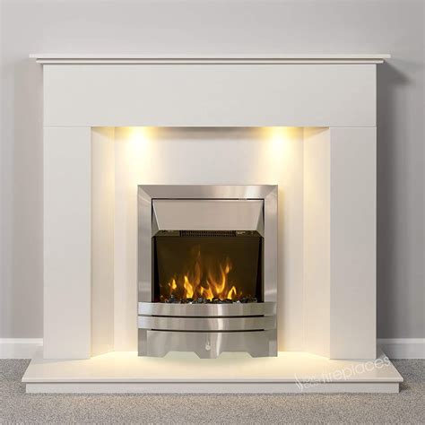 White Modern Marble Stone Fire Surround Electric Wall Led Fireplace