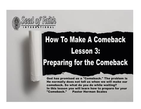 How To Make A Comeback Lesson 3 Preparing For The Comeback