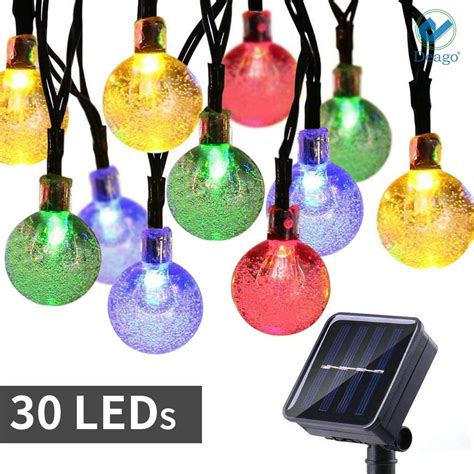 Deago 21ft 30 Led Solar Globe String Lights Outdoor Waterproof Crystal