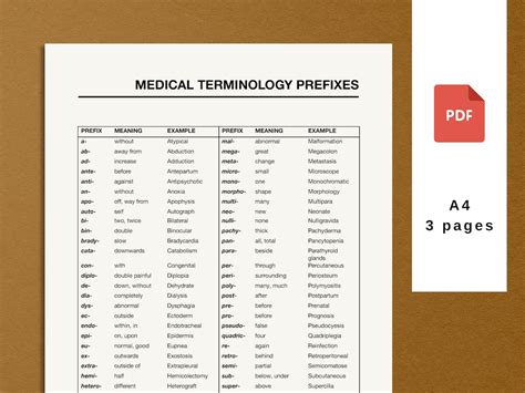 Printable Medical Terminology List Pdf Medical Prefixes And Etsy Australia