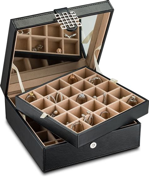 50 Compartment Earrings Jewelry Storage Box With Large Mirror