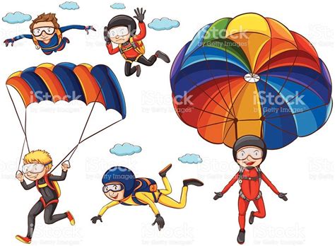 Illustration Of Many People Doing Parachutes Illustration Stock
