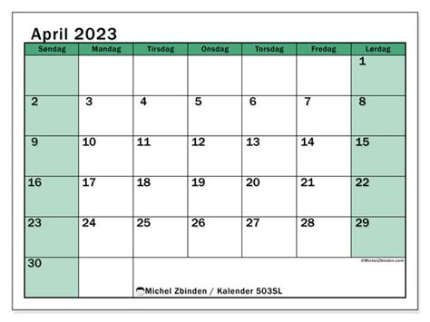 Kalender For April 2023 For Utskrift “503sl” Michel Zbinden No