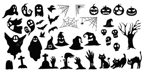 Conjunto De Siluetas De Halloween Dibujadas A Mano Vector Premium