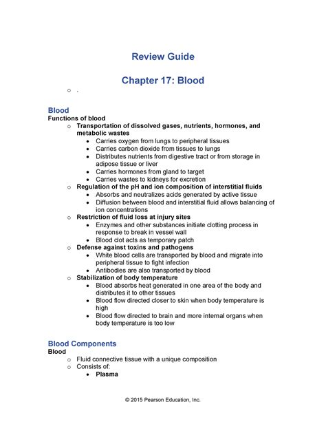 Review Concepts For Ch 17 Blood Review Guide Chapter 17 Blood O