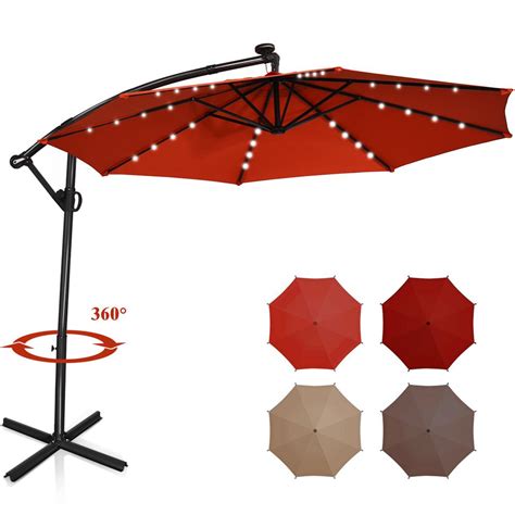 Costway 10 Ft Aluminum Offset Cantilever Solar Tilt Patio Umbrella Led