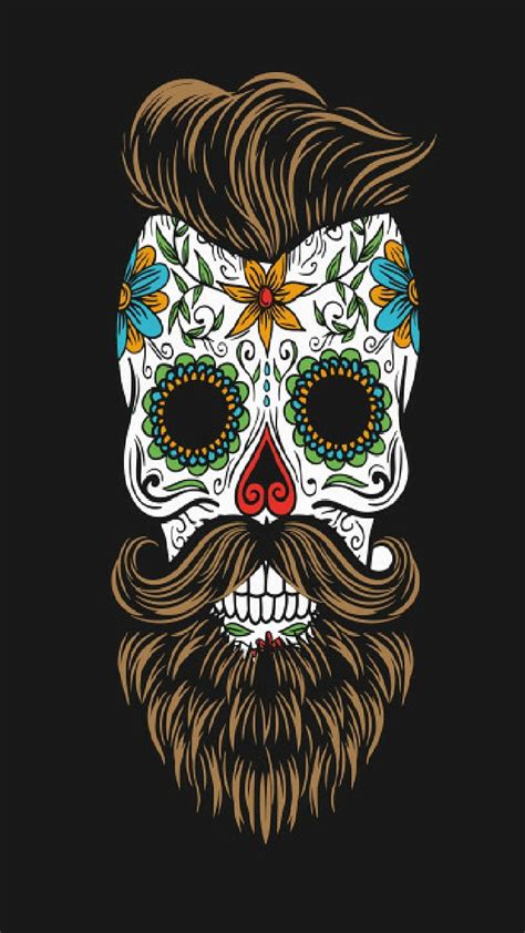 Bearded Man Sugar Skull Beard Colorful Dead Mask Day Hd Phone