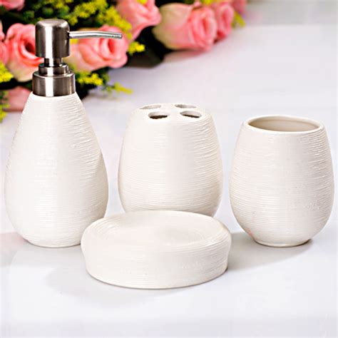 4-Piece Bathroom Accessory Dispenser Set Ceramic Toothbrush Holder Cup Soap Dish Complete,White ...