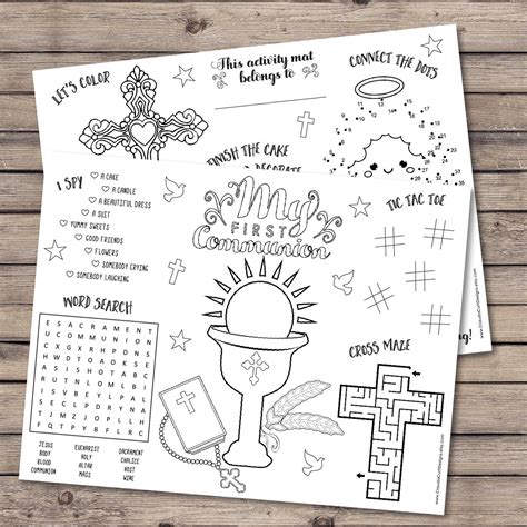 First Communion Coloring Activity Sheets Holy Communion Favor Etsy