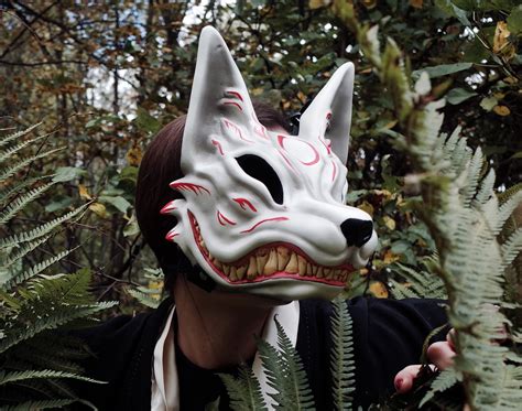 japanese kitsune mask white and red full face kitsune mask etsy