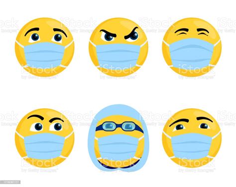 Emoticons In Medical Masks Set Of Vector Icons On A White Background