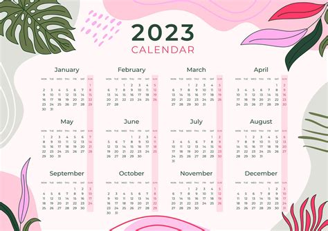 A Calendar For The Year 2013 With Tropical Plants And Leaves On Pink
